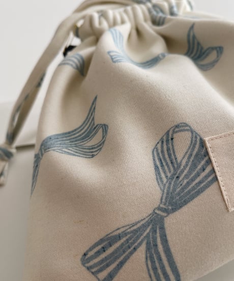 Organic cotton drawstring pouch/Ribbons/blue