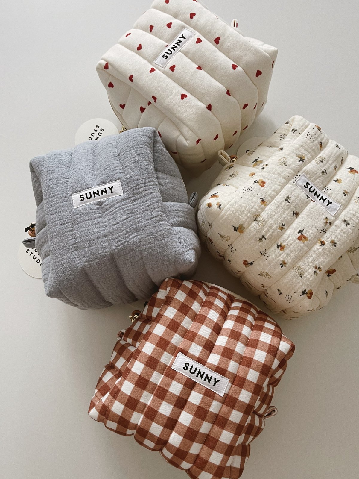 Organic cotton quilted boxy pouch/M/4color | SU