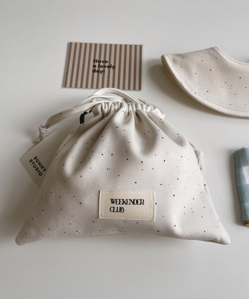 Organic cotton drawstring pouch/ Clay /off-whit