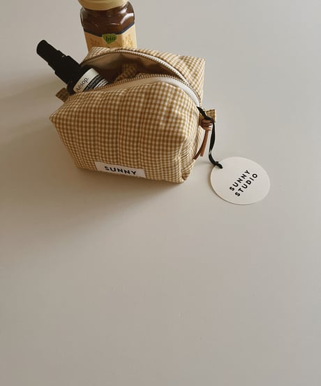 Gingham quilted pouch#1 /yellow