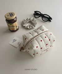 organic cotton quilted pouch/Heart/red