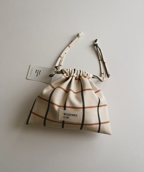 Organic cotton drawstring pouch/Windowpane check