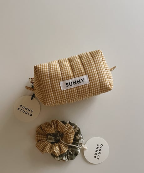 Gingham quilted pouch#1 /yellow