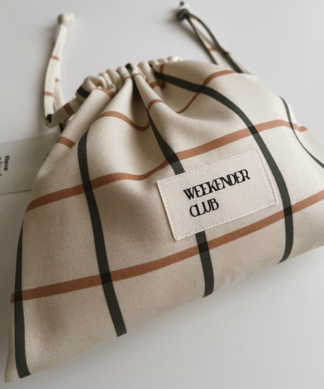 Organic cotton drawstring pouch/Windowpane check