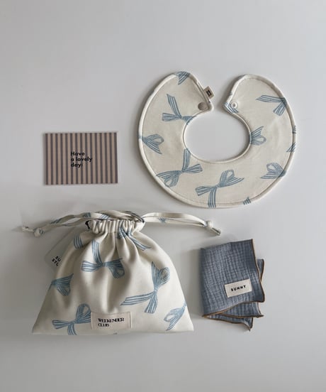 Organic cotton drawstring pouch/Ribbons/blue