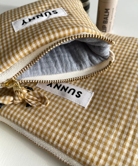 Puffy pouch /gingham check yellow/2size