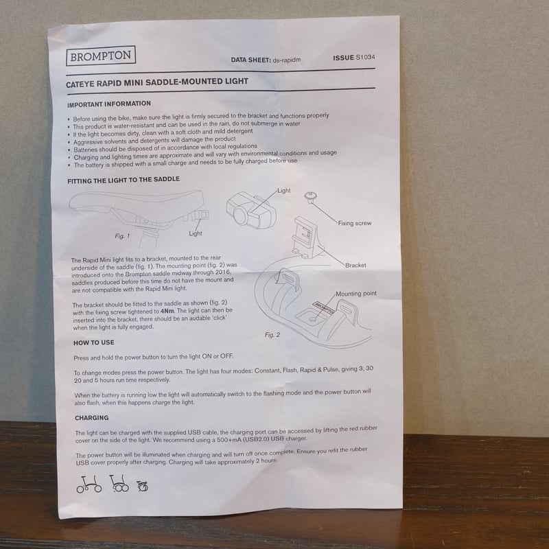 Brompton Battery Lamp Rear (Cateye Rapid Mini)