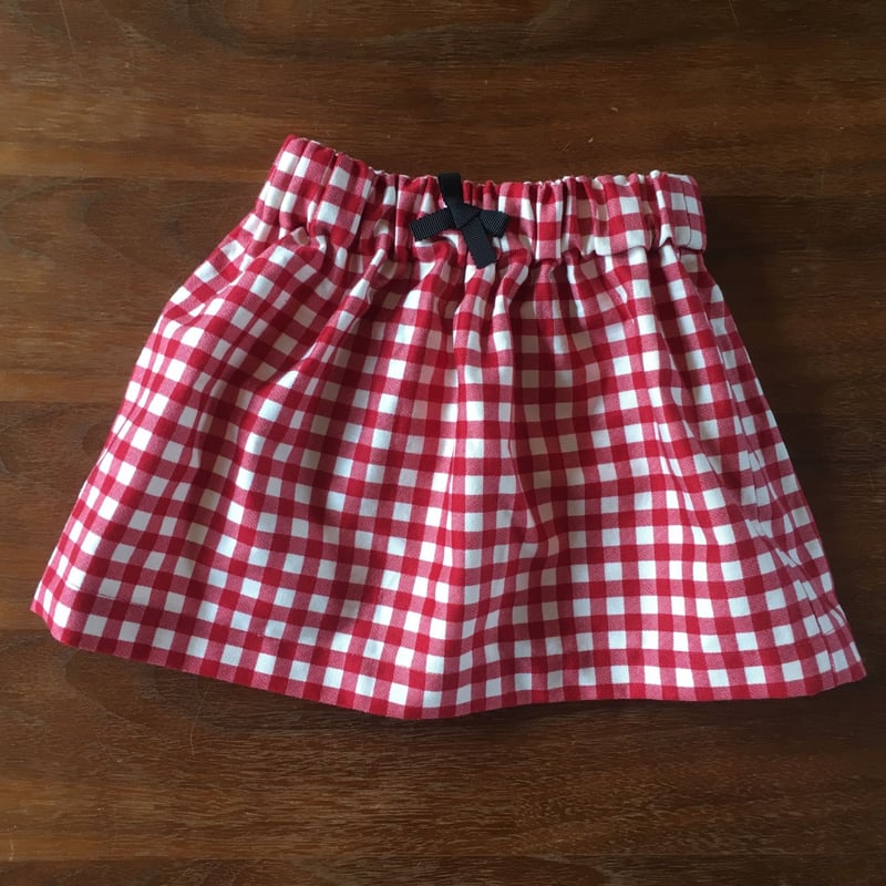 赤ギンガムチェックギャザースカート baby size | haru_since2012