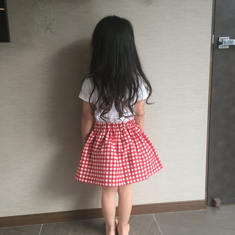 赤ギンガムチェックギャザースカート kids size | haru_since2012