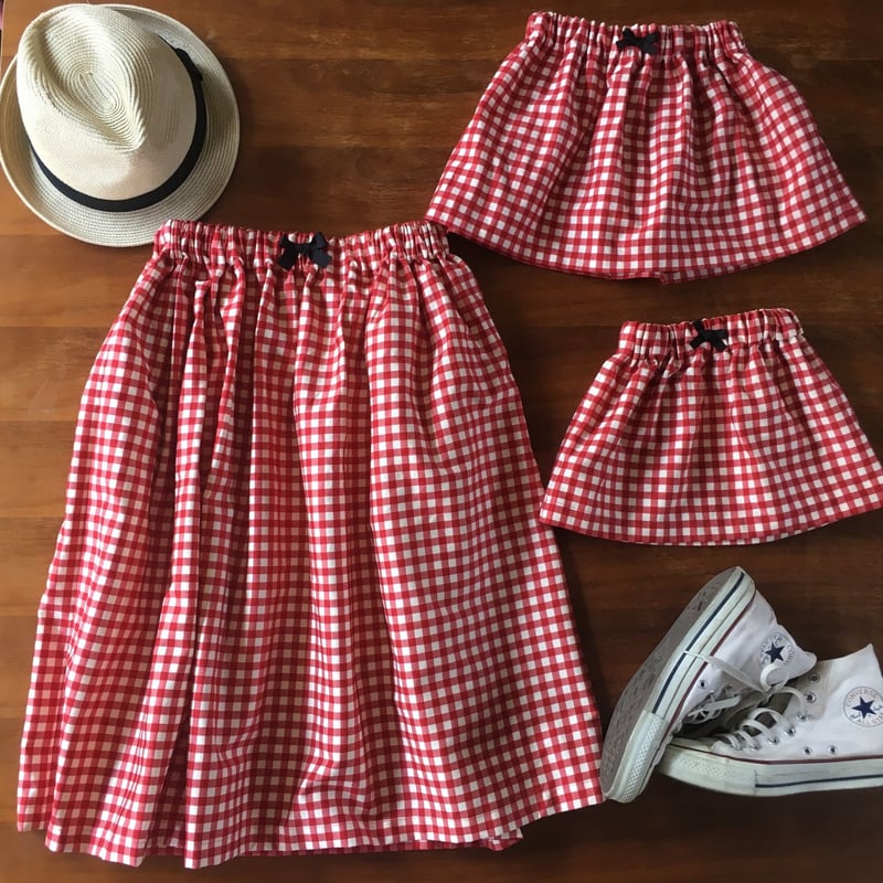 赤ギンガムチェックギャザースカート baby size | haru_since2012
