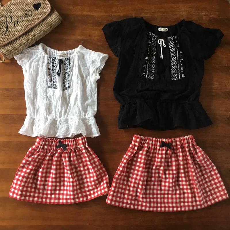 赤ギンガムチェックギャザースカート baby size | haru_since2012