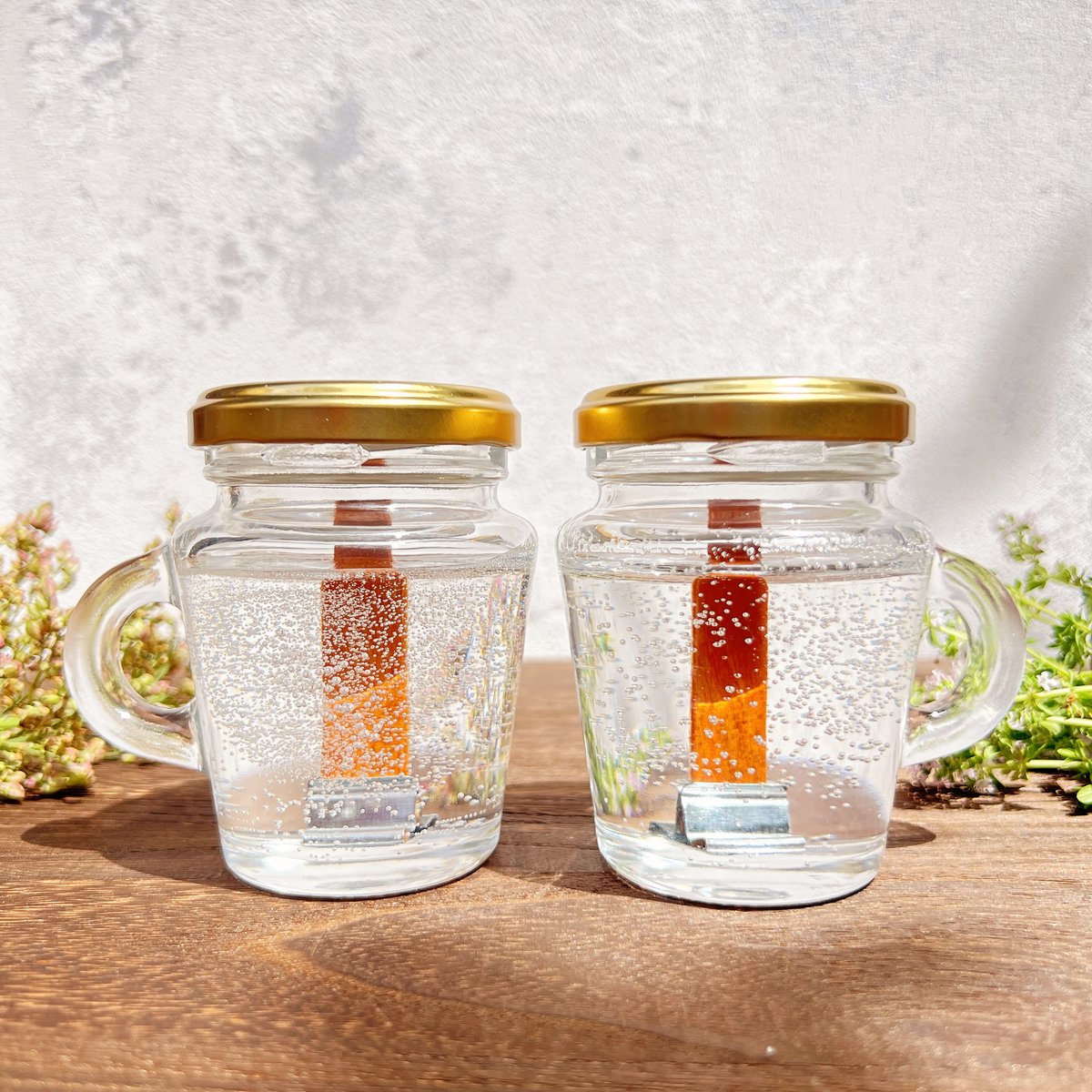 浄化！パチパチ焚き火みたい！アメジストとローズクオーツのジェルキャンドル！ パチパチと焚火のような音が楽しめるキャンドル「ウッドウィック