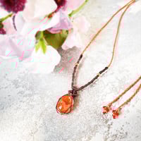 カンテラオパール&ガーネット マクラメネックレス　❁優しい森と赤❁ カンテラオパール&ガーネット マクラメネックレス ❁優しい森と赤❁