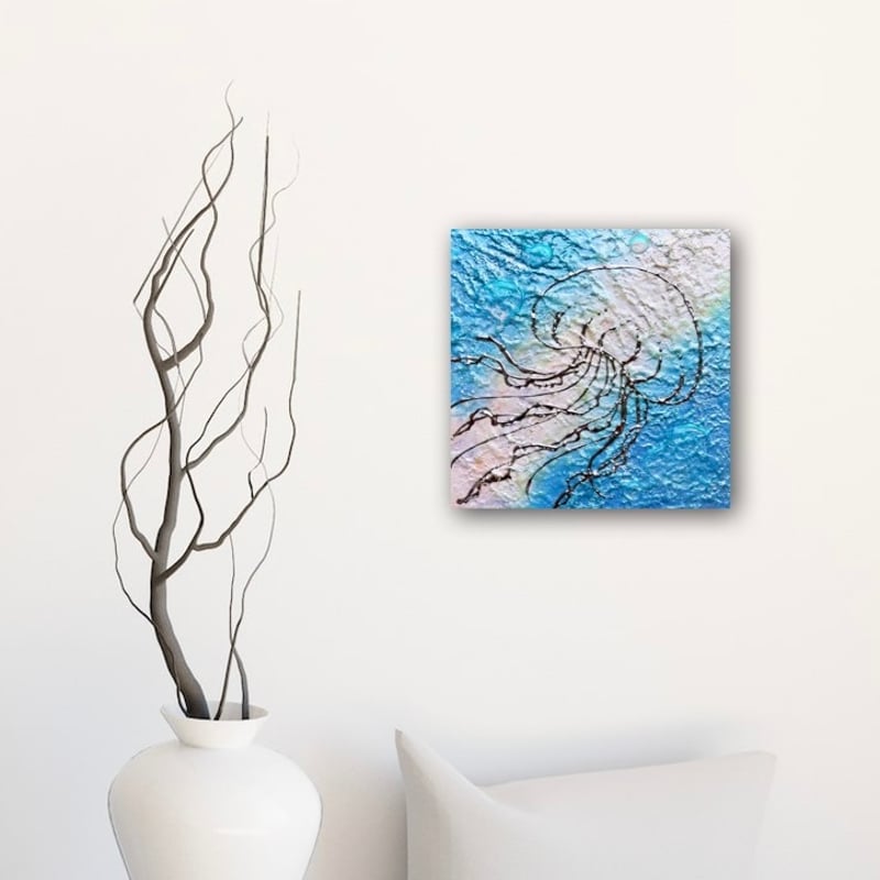 クラゲ 海月 海 深海 幻想的 原画 アート 絵画 画家 インテリア クレパス クラゲ 海月 海 深海 幻想的 原画 アート 絵画 画家 インテリア