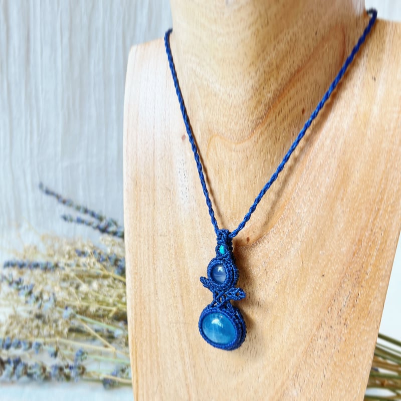 ブルーカルセドニー アクアマリン マクラメネックレス 【公式通販】