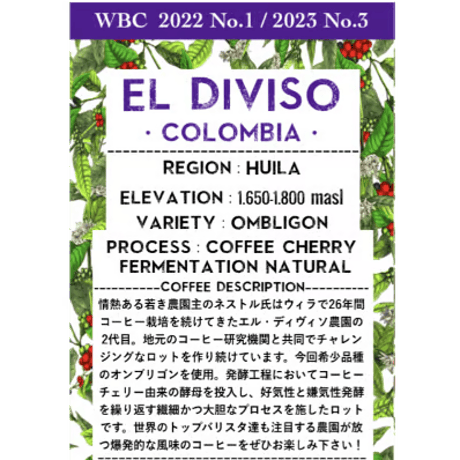 テレビで紹介！コロンビア エル・ディヴィソ農園 オンブリゴン ファーメンテッド ナチュラル / Colombia El Diviso Ombligon Fermented Natural