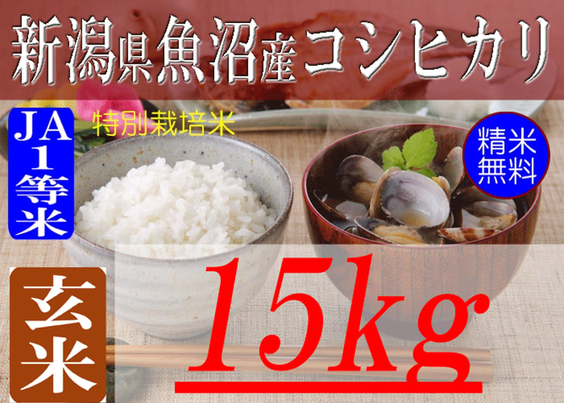越後新米１等米小分け　特別栽培米　玄米　魚沼コシヒカリ30kg（10k×3）精米無料