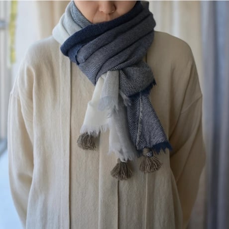 【New Color】 Wool Chambray Tassel Stole