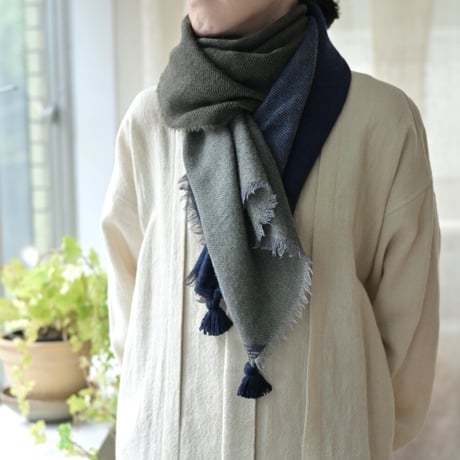 【New Color】 Wool Chambray Tassel Stole
