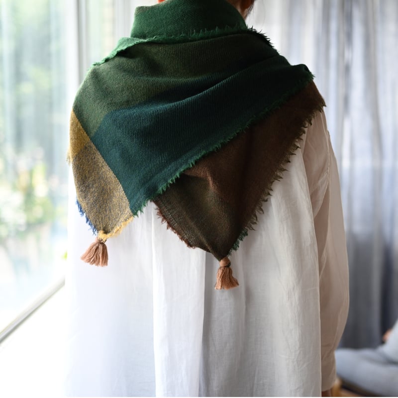 【未使用／ウール100%】COOVAウールシャンブレーのタッセルストール Wool Chambray Tassel Stole | COOVA ONLINE SHOP