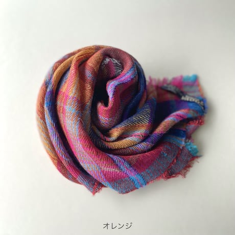 シルク/ウール マドラスチェックスカーフ