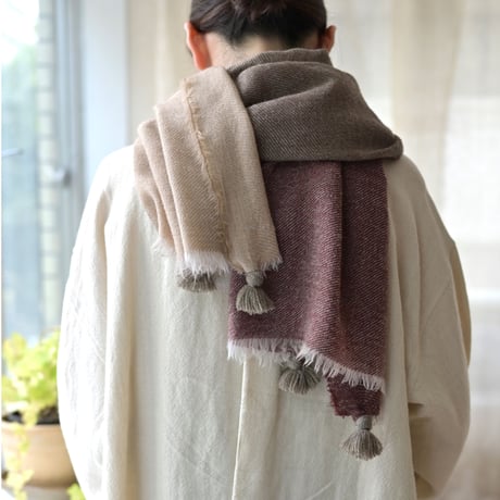 【New Color】 Wool Chambray Tassel Stole
