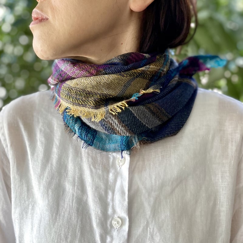 シルク/ウール マドラスチェックスカーフ | COOVA ONLINE SHOP