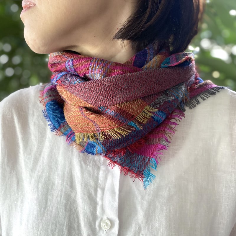 シルク/ウール マドラスチェックスカーフ | COOVA ONLINE SHOP
