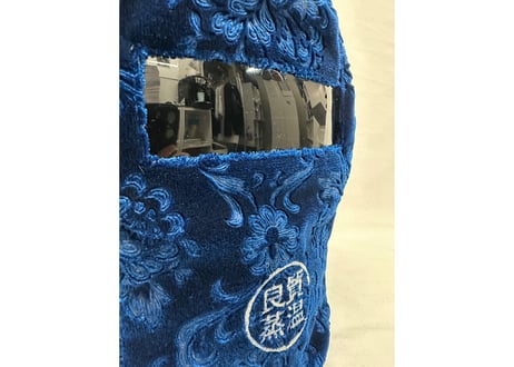 刺繍入り ネイビー ベロア生地 ハッキリ見える!! スモーク 小窓付 ハード ✅フルフェイス 世界初! Sauna Armor 虚無僧君メッシュ ✅ 次世代 3層構造 メッシュ素材 サウナハット