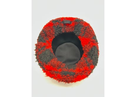 新型🔴⚫チェックボア⚫🔴革タグ バケット サウナハット  Bucket Sauna Hat ボア & メッシュ素材 オリジナル商品 男女兼用