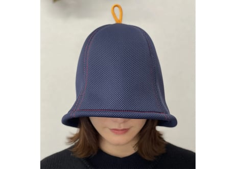 ネイビー 赤ステッチ オレンジ フック!! ✅次世代 ポリエステル・メッシュ素材 特大サイズ!  サウナハット ハンドメイド オリジナル商品 男女兼用 ゆったり