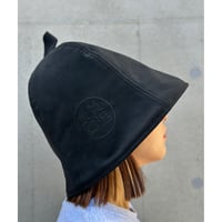 薄手生地 🔴良質蒸温🔴 刺繍入り! ブラック Lサイズ✅フェイクスエード マイクロファイバー & 次世代 3層構造 ポリエステル・メッシュ素材 特大サイズ! サウナハット