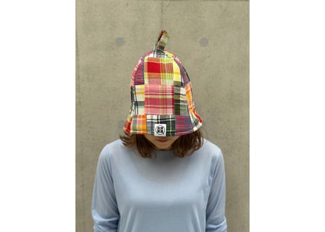 🟥🟨madras check🟨🟥 マドラスチェック パッチワーク トリプル仕立て! 3枚重ね 厚手メッシュ! ✅メッシュ素材 サウナハット  男女兼用 ゆったり