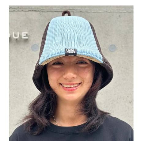 茶 ライトブルー 🔵バイカラーハード2枚重ね ✅ダブル!! 次世代 3層構造 ポリエステル・メッシュ素材 大サイズ! サウナハット リバーシブル オリジナル商品 男女兼用 ゆったり