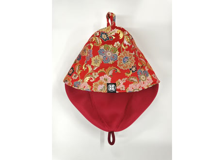赤 👘 着物生地 👘 和柄 トリプル仕立て! 3枚重ね 厚手メッシュ! ✅メッシュ素材 サウナハット  Japanese pattern