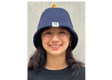 ネイビー 赤ステッチ オレンジ フック!! ✅次世代 ポリエステル・メッシュ素材 特大サイズ!  サウナハット ハンドメイド オリジナル商品 男女兼用 ゆったり