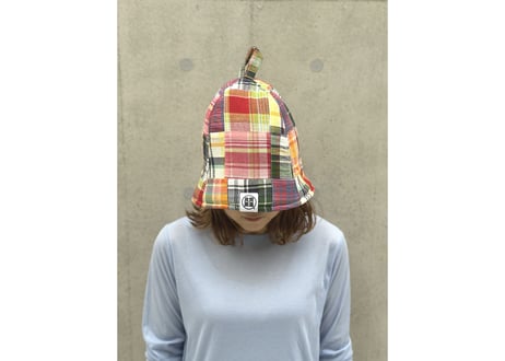 メッシュ君付き 🟥🟨madras check🟨🟥 マドラスチェック パッチワーク トリプル仕立て! 3枚重ね 厚手メッシュ! ✅メッシュ素材 サウナハット  男女兼用 ゆったり