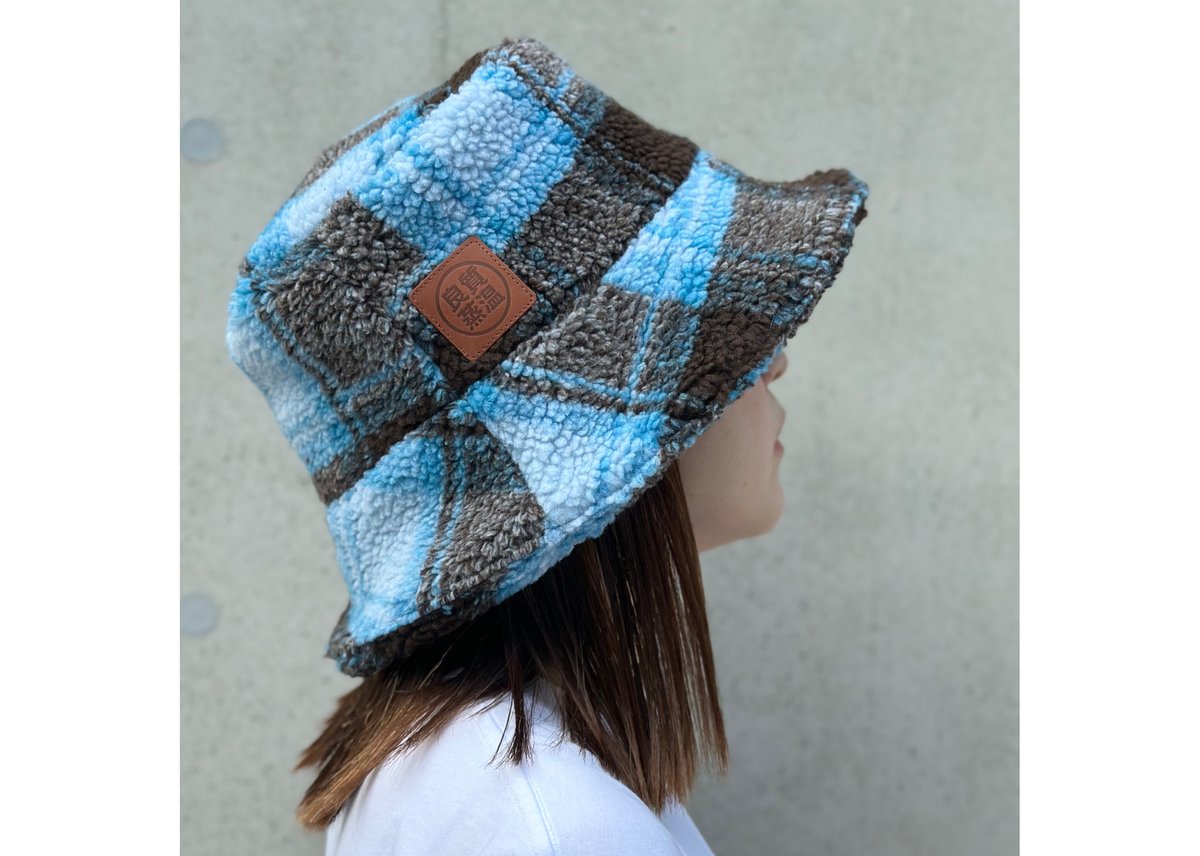 🔵バケット サウナハット 🔵Bucket Sauna Hat 青チェック柄 ボア