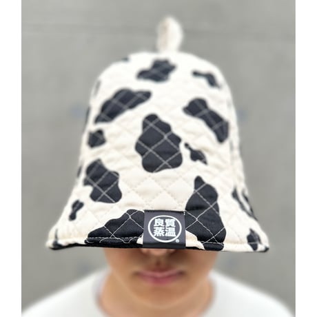 牛 🐄 キルト Meets ✅次世代 3層構造 厚手 メッシュ素材 サウナハット ハンドメイド オリジナル商品 男女兼用 ゆったり