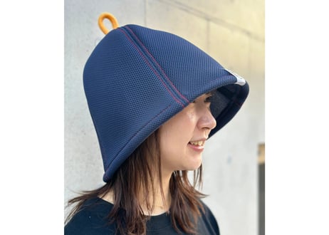 ネイビー 赤ステッチ オレンジ フック!! ✅次世代 ポリエステル・メッシュ素材 特大サイズ!  サウナハット ハンドメイド オリジナル商品 男女兼用 ゆったり