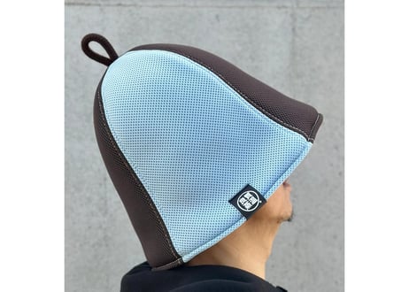 茶 ライトブルー 🔵バイカラーハード2枚重ね ✅ダブル!! 次世代 3層構造 ポリエステル・メッシュ素材 大サイズ! サウナハット リバーシブル オリジナル商品 男女兼用 ゆったり