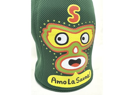 🟢 ユイボランテ デザイン 🟢 🌮グリーン 新型 ルチャ・リブレ🌮 両面厚手!! Sauna Armor 最強 虚無僧サウナハット ✅フルフェイス メッシュ素材