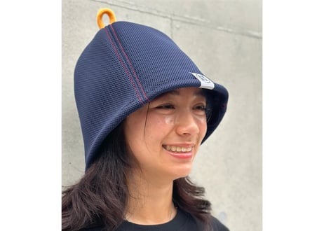 ネイビー 赤ステッチ オレンジ フック!! ✅次世代 ポリエステル・メッシュ素材 特大サイズ!  サウナハット ハンドメイド オリジナル商品 男女兼用 ゆったり