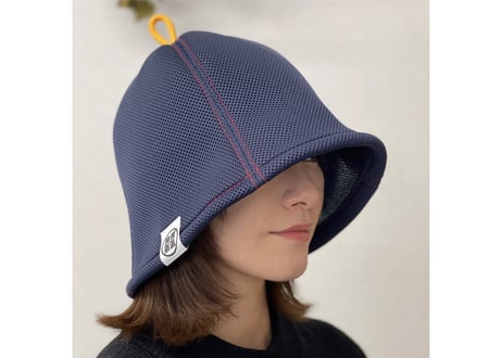 ネイビー 赤ステッチ オレンジ フック!! ✅次世代 ポリエステル・メッシュ素材 特大サイズ!  サウナハット ハンドメイド オリジナル商品 男女兼用 ゆったり