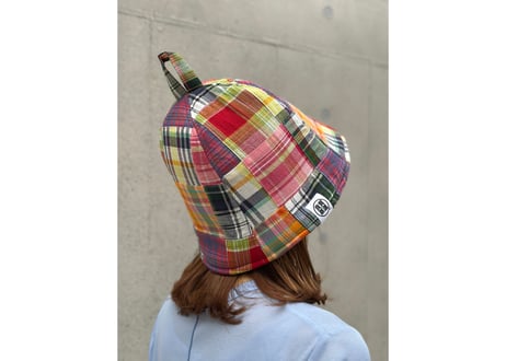 🟥🟨madras check🟨🟥 マドラスチェック パッチワーク トリプル仕立て! 3枚重ね 厚手メッシュ! ✅メッシュ素材 サウナハット  男女兼用 ゆったり
