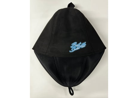 Mサイズ ⚫New デザインロゴ⚫ 入り! ブラック厚手 凄い断熱性 ✅フェイクスエード マイクロファイバー & 次世代 3層構造 ポリエステル・メッシュ素材  サウナハット