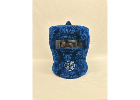 刺繍入り ネイビー ベロア生地 ハッキリ見える!! スモーク 小窓付 ハード ✅フルフェイス 世界初! Sauna Armor 虚無僧君メッシュ ✅ 次世代 3層構造 メッシュ素材 サウナハット
