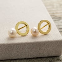 dot.小さなまるとパールのイヤリング （ゴールド）【E35-332G】