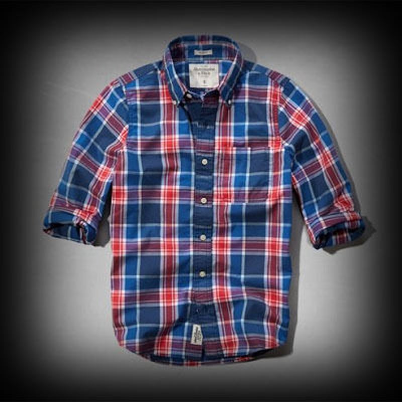 41664 集める アバクロ メンズ 長袖チェックシャツ 青 M 