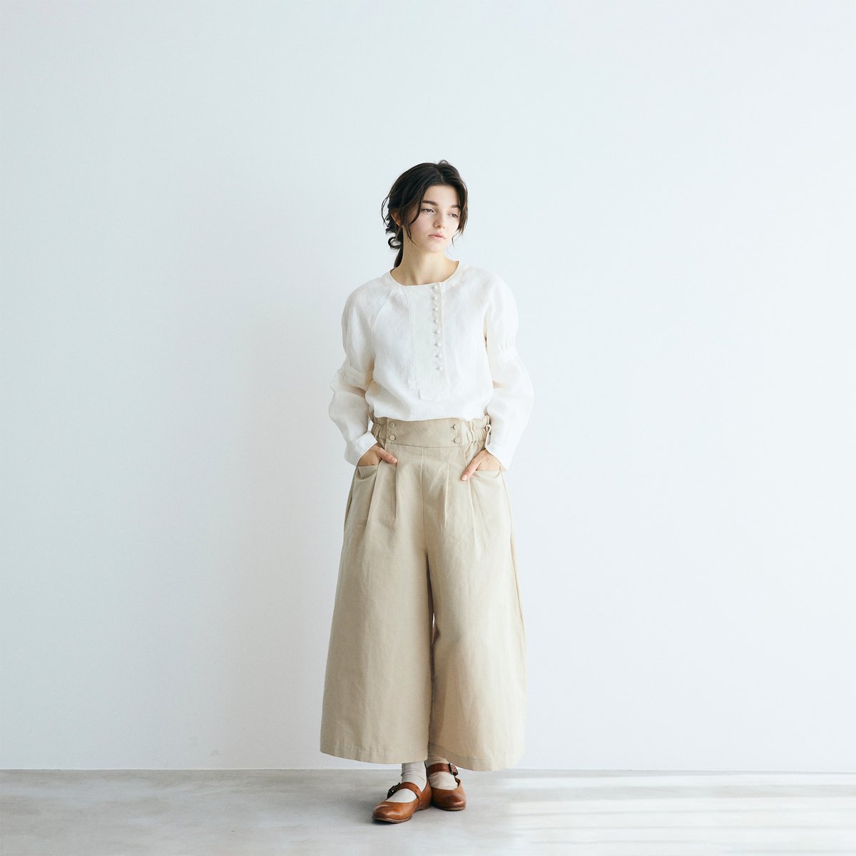 lacquer&c コットン ヘビーリネンパンツ 46 ベージュ newnow ヘビーリネンパンツ